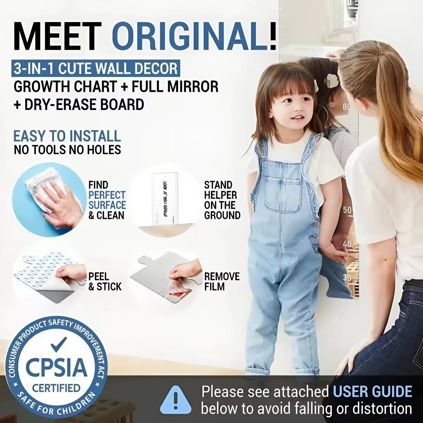 TNF™ KinderTrack 3-in-1 Shatterproof Kids Growth Chart Mirror