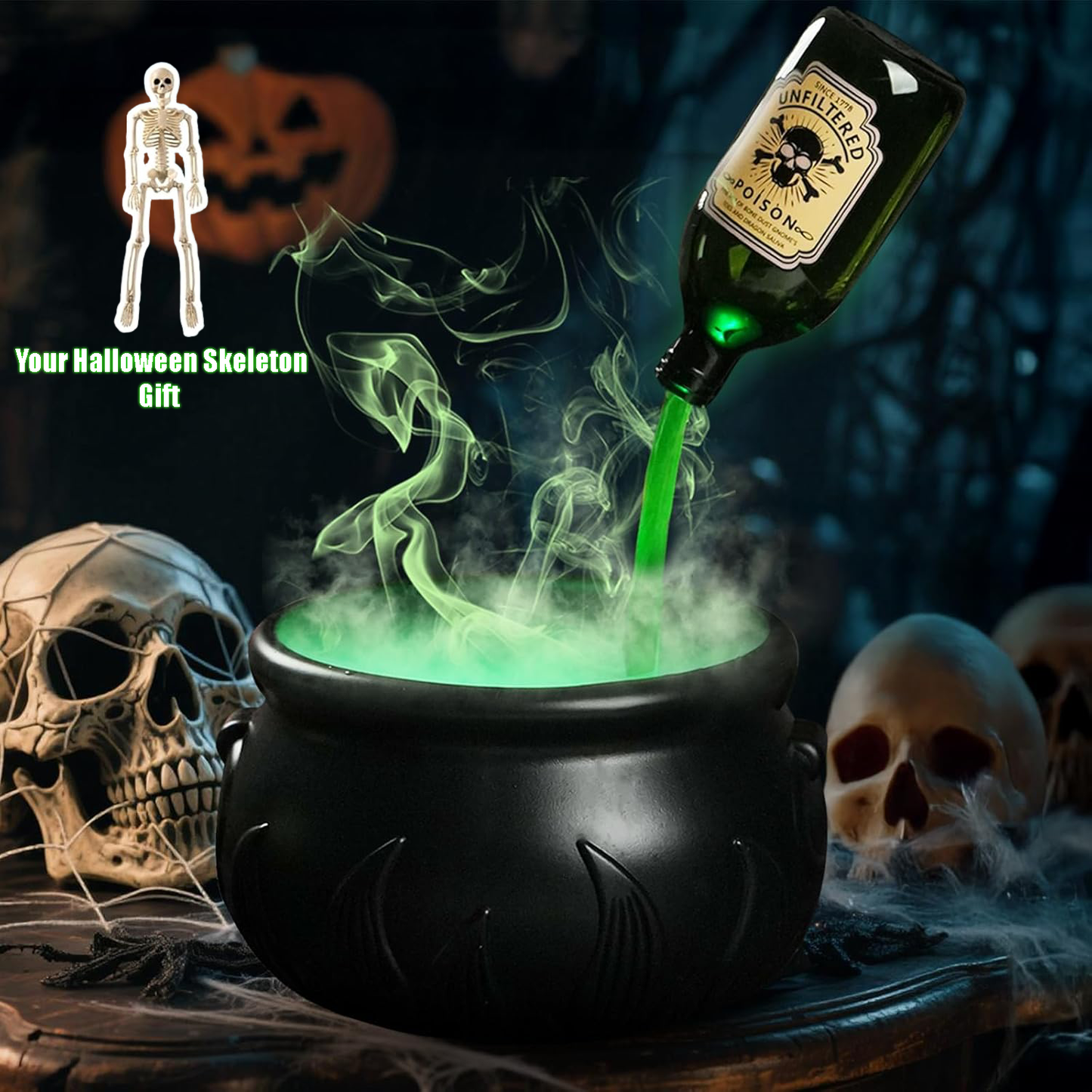 TNF™ Mystic Cauldron 🎃 Floating Potion Halloween Fog Maker with Green Mist & Lights