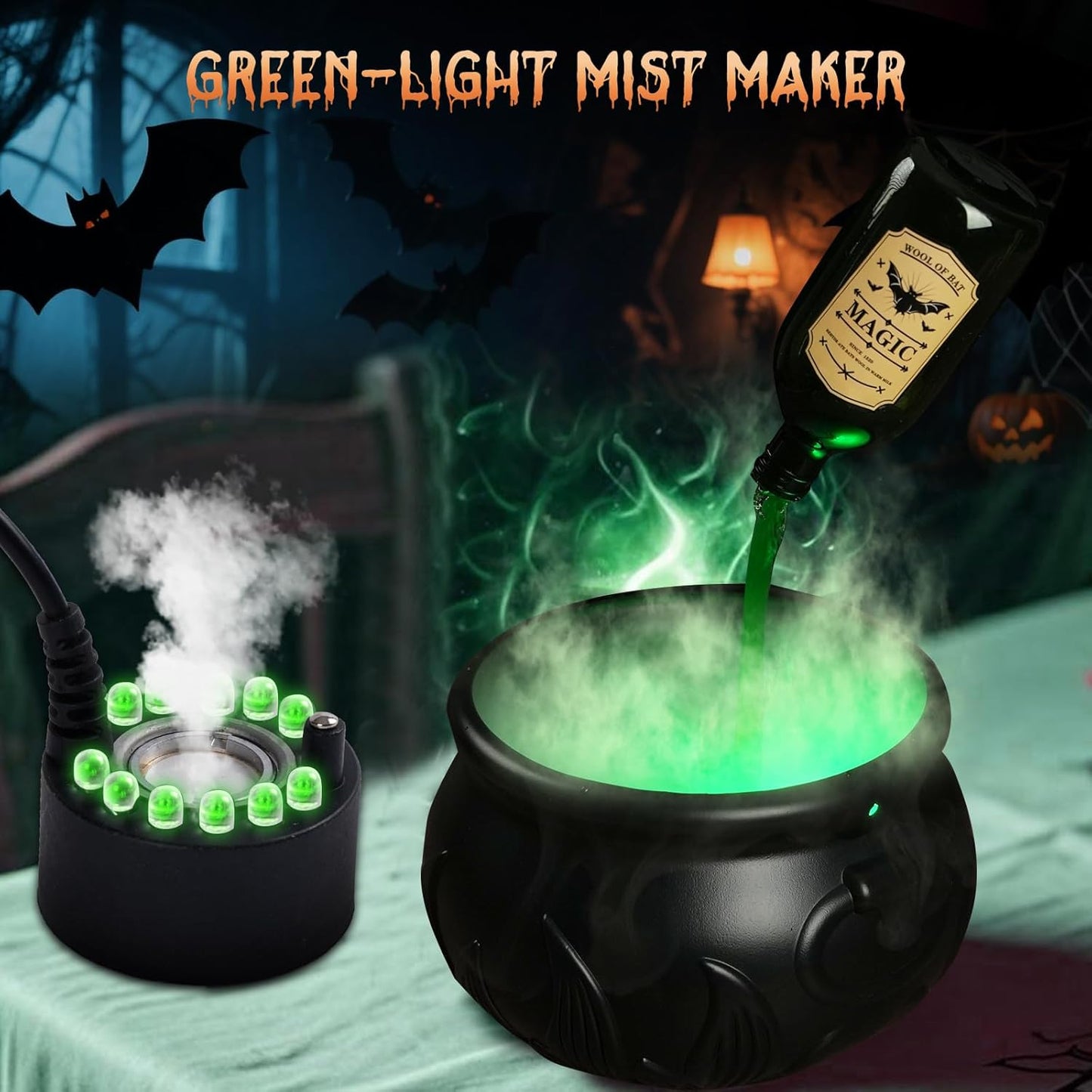 TNF™ Mystic Cauldron 🎃 Floating Potion Halloween Fog Maker with Green Mist & Lights