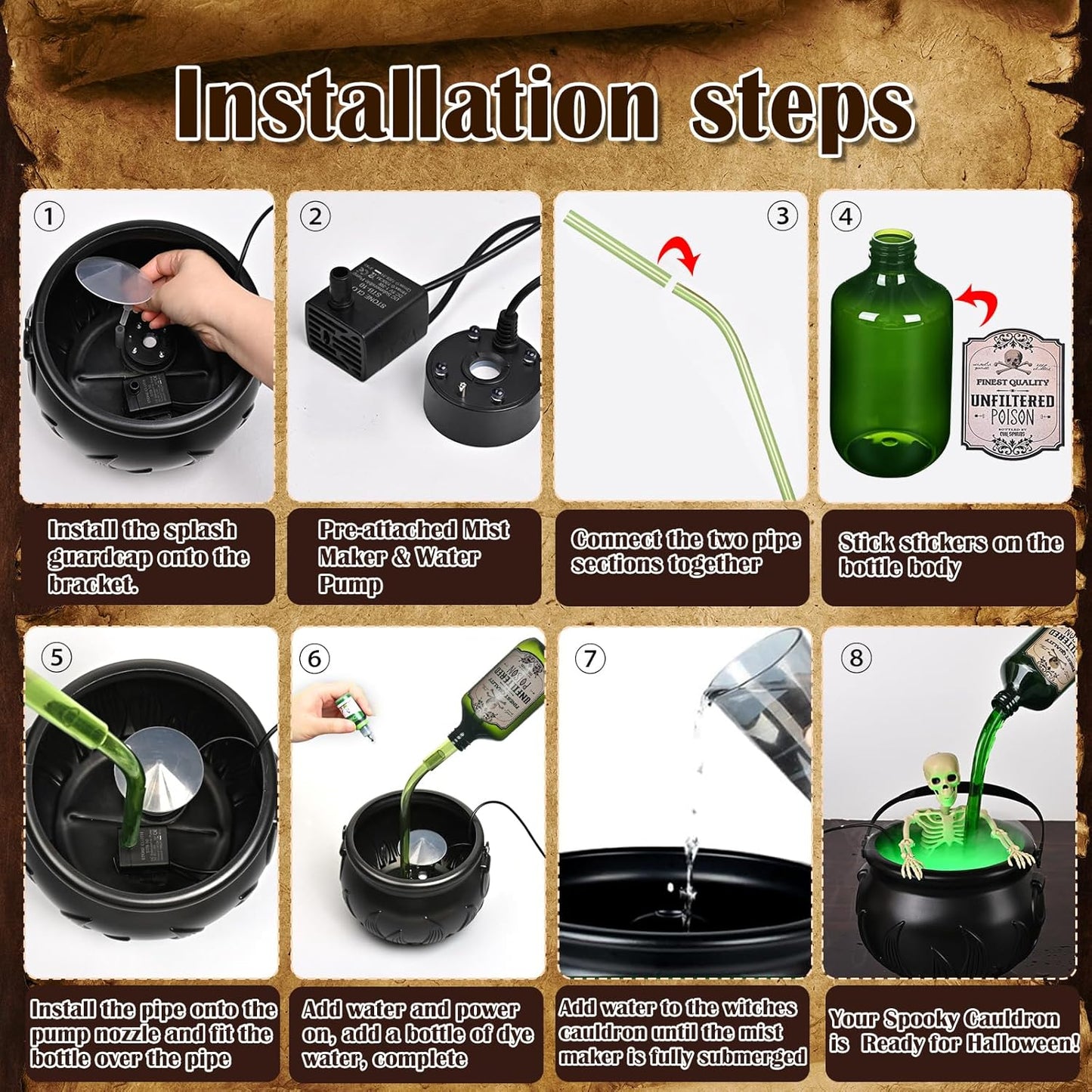 TNF™ Mystic Cauldron 🎃 Floating Potion Halloween Fog Maker with Green Mist & Lights