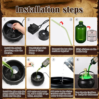 TNF™ Mystic Cauldron 🎃 Floating Potion Halloween Fog Maker with Green Mist & Lights
