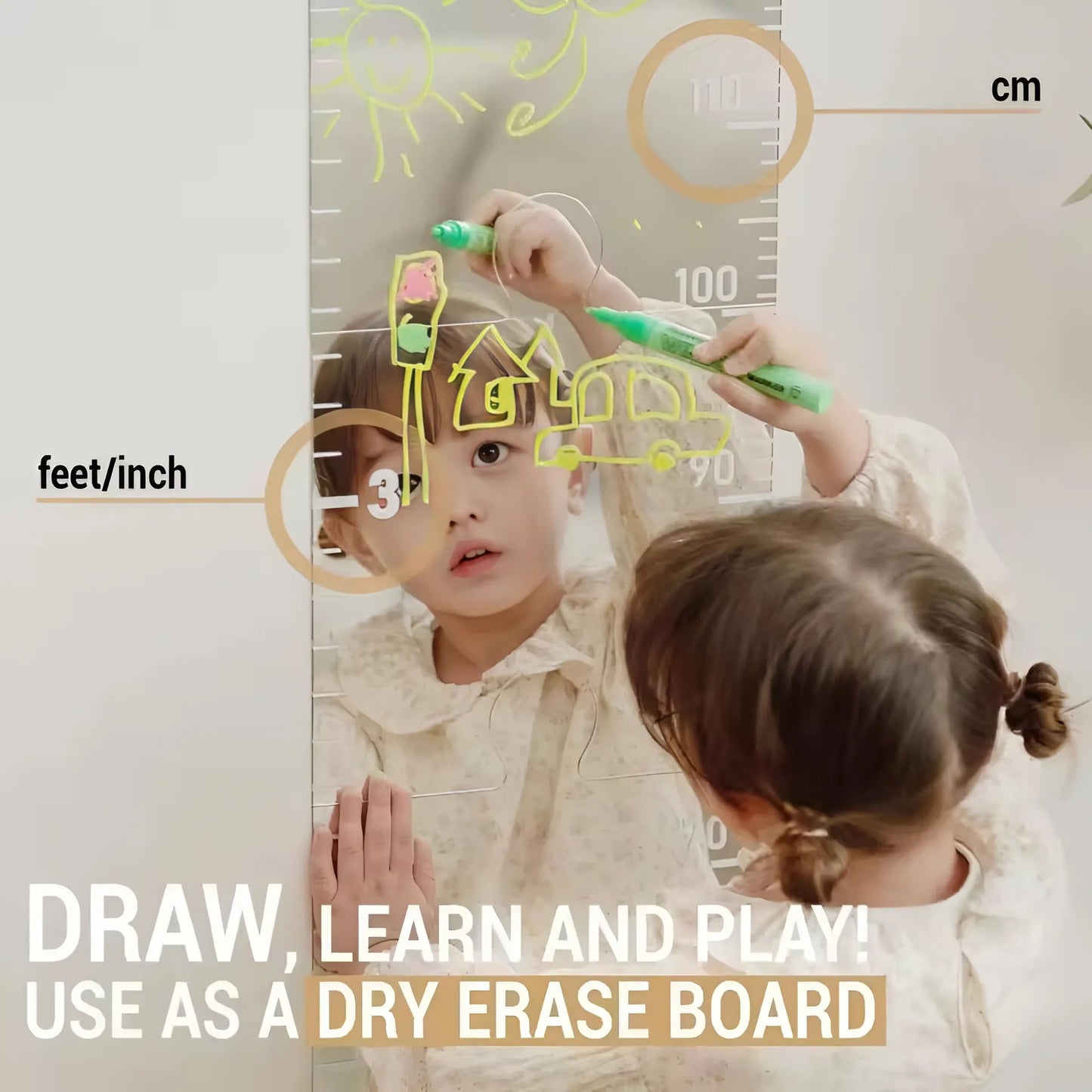 TNF™ KinderTrack 3-in-1 Shatterproof Kids Growth Chart Mirror