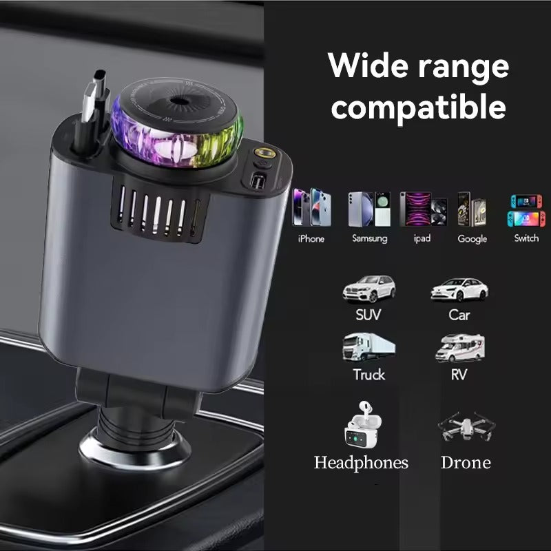 TNF™ AuraDash 5 in 1 Car Charger Fast Charging 45W Retractable +Aromatherapy Diffuser+Starry Sky LED Lights Car Air Freshener Car Accessory