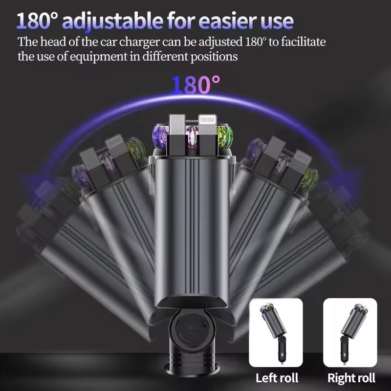 TNF™ AuraDash 5 in 1 Car Charger Fast Charging 45W Retractable +Aromatherapy Diffuser+Starry Sky LED Lights Car Air Freshener Car Accessory
