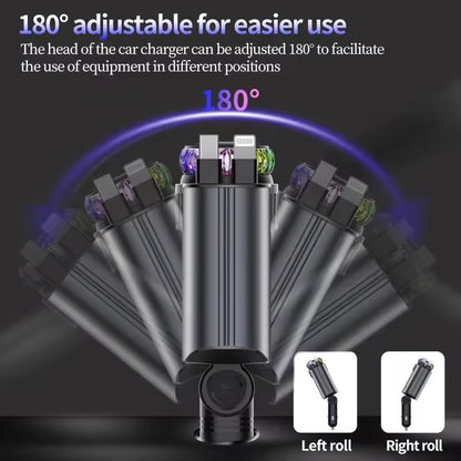 TNF™ AuraDash 5 in 1 Car Charger Fast Charging 45W Retractable +Aromatherapy Diffuser+Starry Sky LED Lights Car Air Freshener Car Accessory