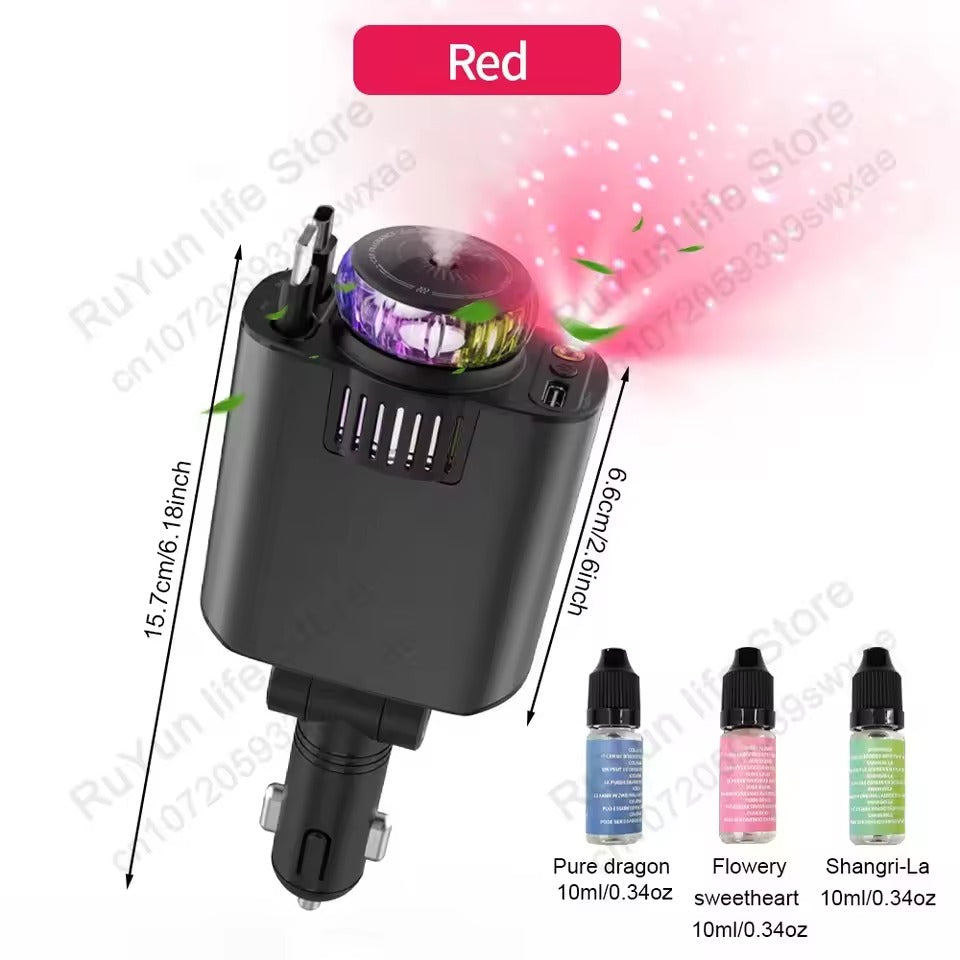TNF™ AuraDash 5 in 1 Car Charger Fast Charging 45W Retractable +Aromatherapy Diffuser+Starry Sky LED Lights Car Air Freshener Car Accessory