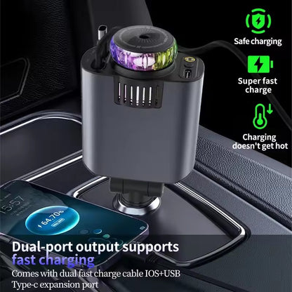 TNF™ AuraDash 5 in 1 Car Charger Fast Charging 45W Retractable +Aromatherapy Diffuser+Starry Sky LED Lights Car Air Freshener Car Accessory