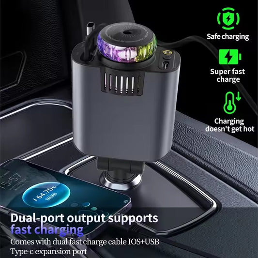 TNF™ AuraDash 5 in 1 Car Charger Fast Charging 45W Retractable +Aromatherapy Diffuser+Starry Sky LED Lights Car Air Freshener Car Accessory