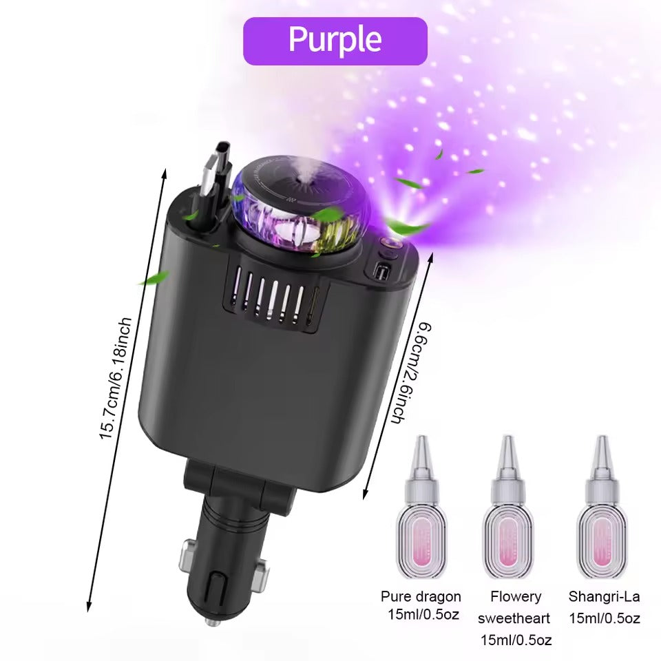 TNF™ AuraDash 5 in 1 Car Charger Fast Charging 45W Retractable +Aromatherapy Diffuser+Starry Sky LED Lights Car Air Freshener Car Accessory
