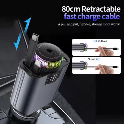 TNF™ AuraDash 5 in 1 Car Charger Fast Charging 45W Retractable +Aromatherapy Diffuser+Starry Sky LED Lights Car Air Freshener Car Accessory