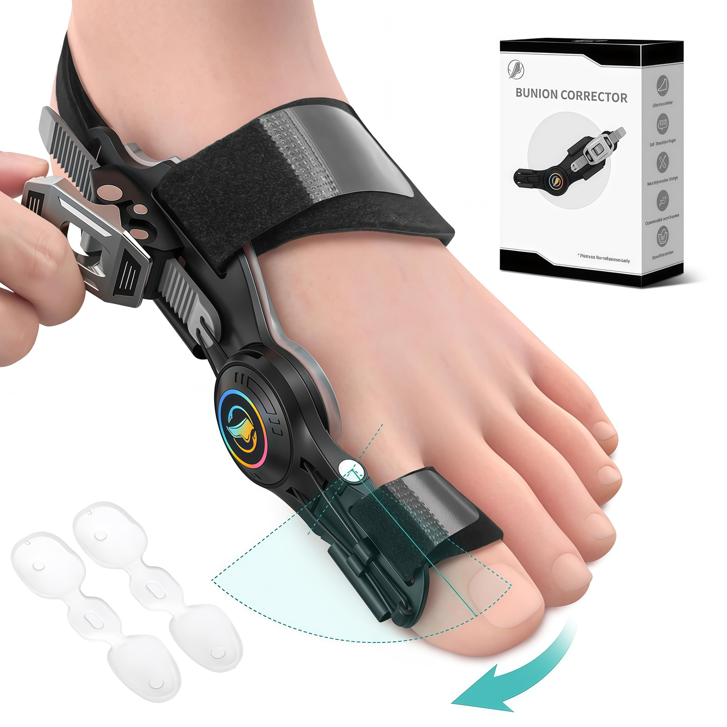TNF™ Ergo-Pivot Bunion Corrector for Men & Women 🦶 Adjustable Toe Splint with 160° Hinge for Active Use, Hallux Valgus & Hammer Toe Correction